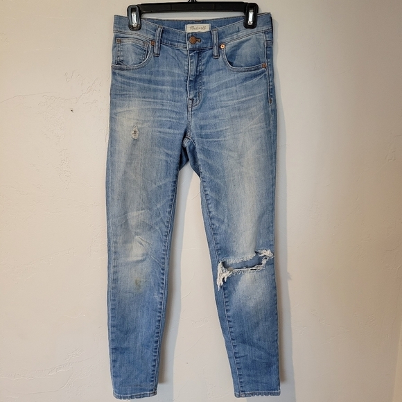 Madewell 9" High Riser Skinny Skinny Jeans 27 Light Wash Distressed Denim - Picture 1 of 8